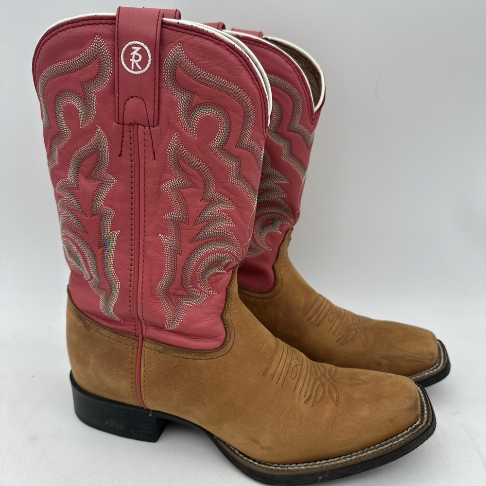 Tony Lama Brown &Pink Western Cowgirl Square Toe Boots Womens Size 8.5B  RR2100L